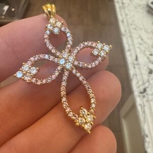 Pink and White Diamond Cross Pendent